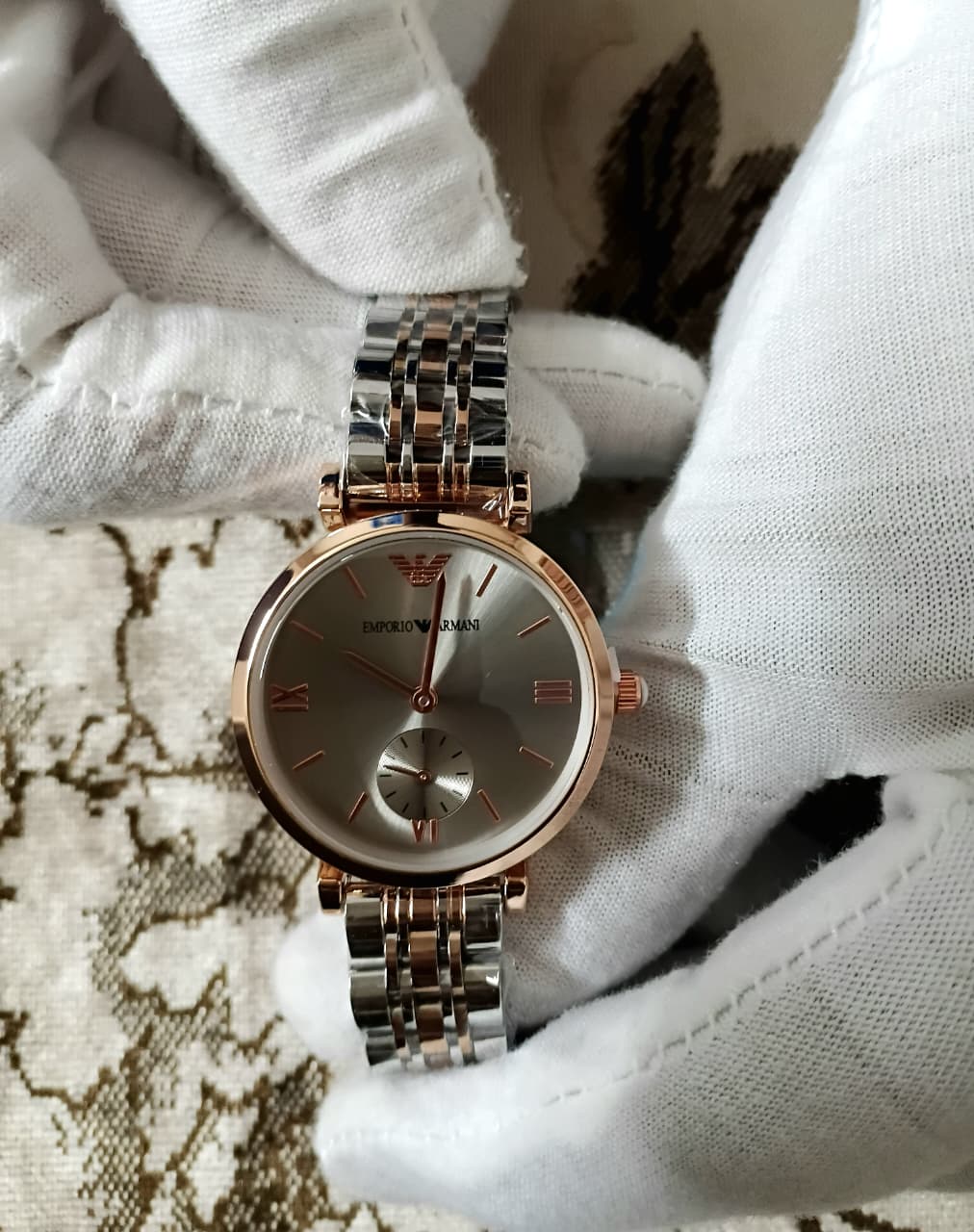 Emporio Armani Ladies Classic Two-Tone Silver Dial Watch -7093