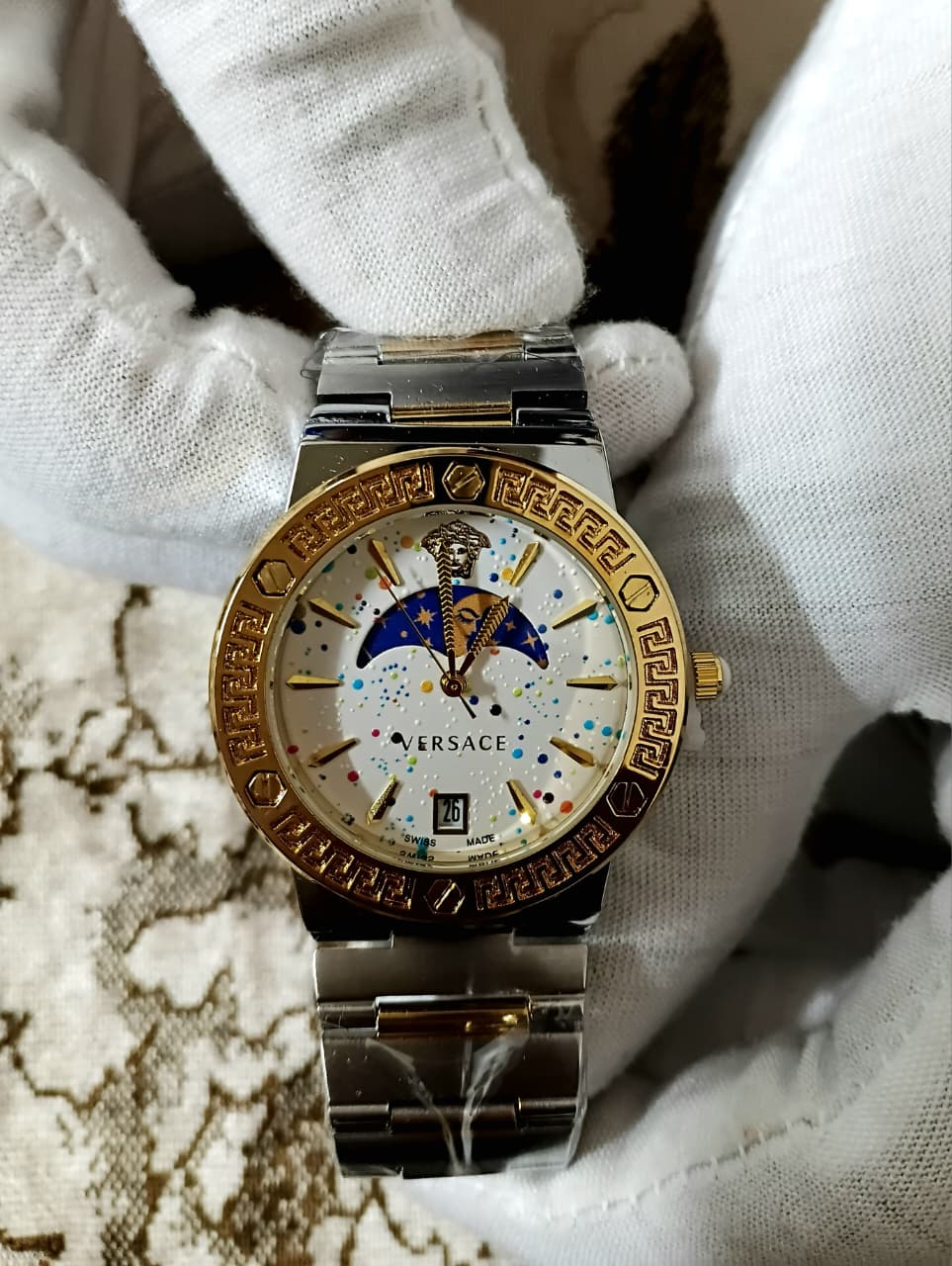 Versace Medusa Moonphase Two-Tone White Dial Ladies Watch -7096