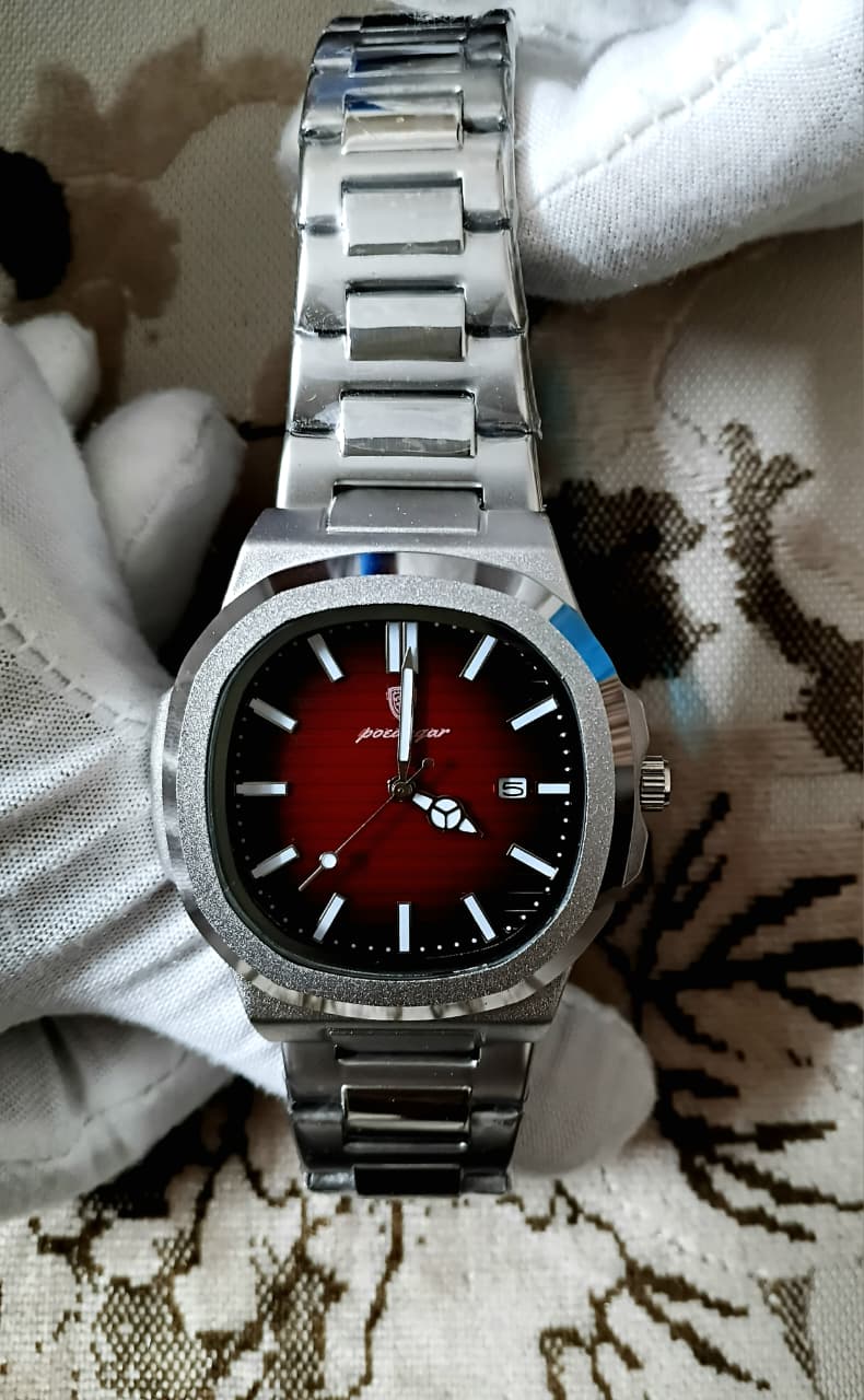 Poedagar Luxury Nautilus Style Maroon Dial Watch -7085