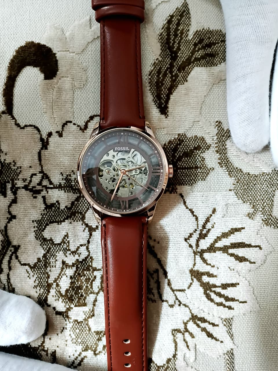 Fossil Townsman Automatic Rose Gold & Brown Leather Watch -7081