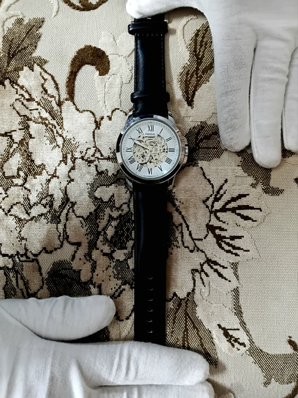 Fossil Townsman Automatic Silver & Black Leather Watch -7083