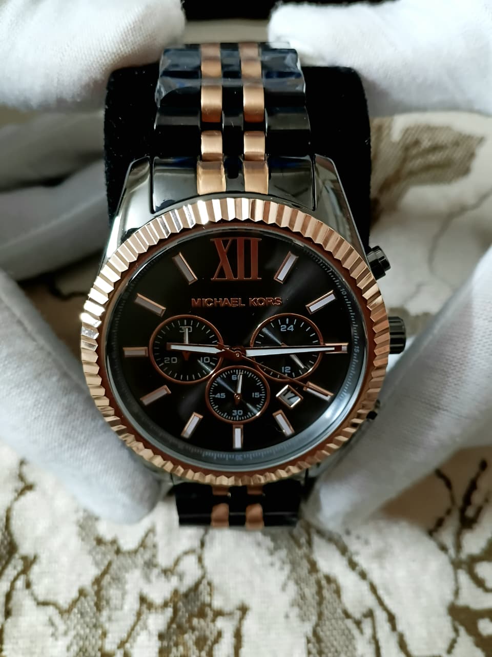 Michael Kors Lexington Chronograph Two-Tone Black Dial Men's Watch -7098