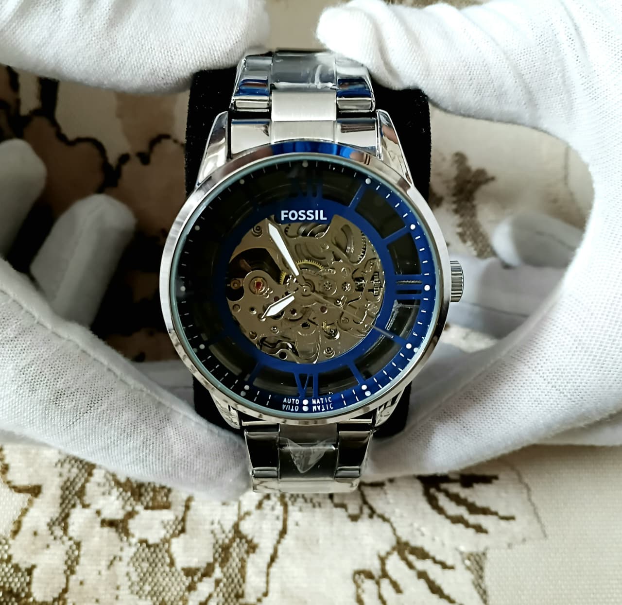 Fossil Townsman Automatic Silver & Blue Skeleton Watch -7080